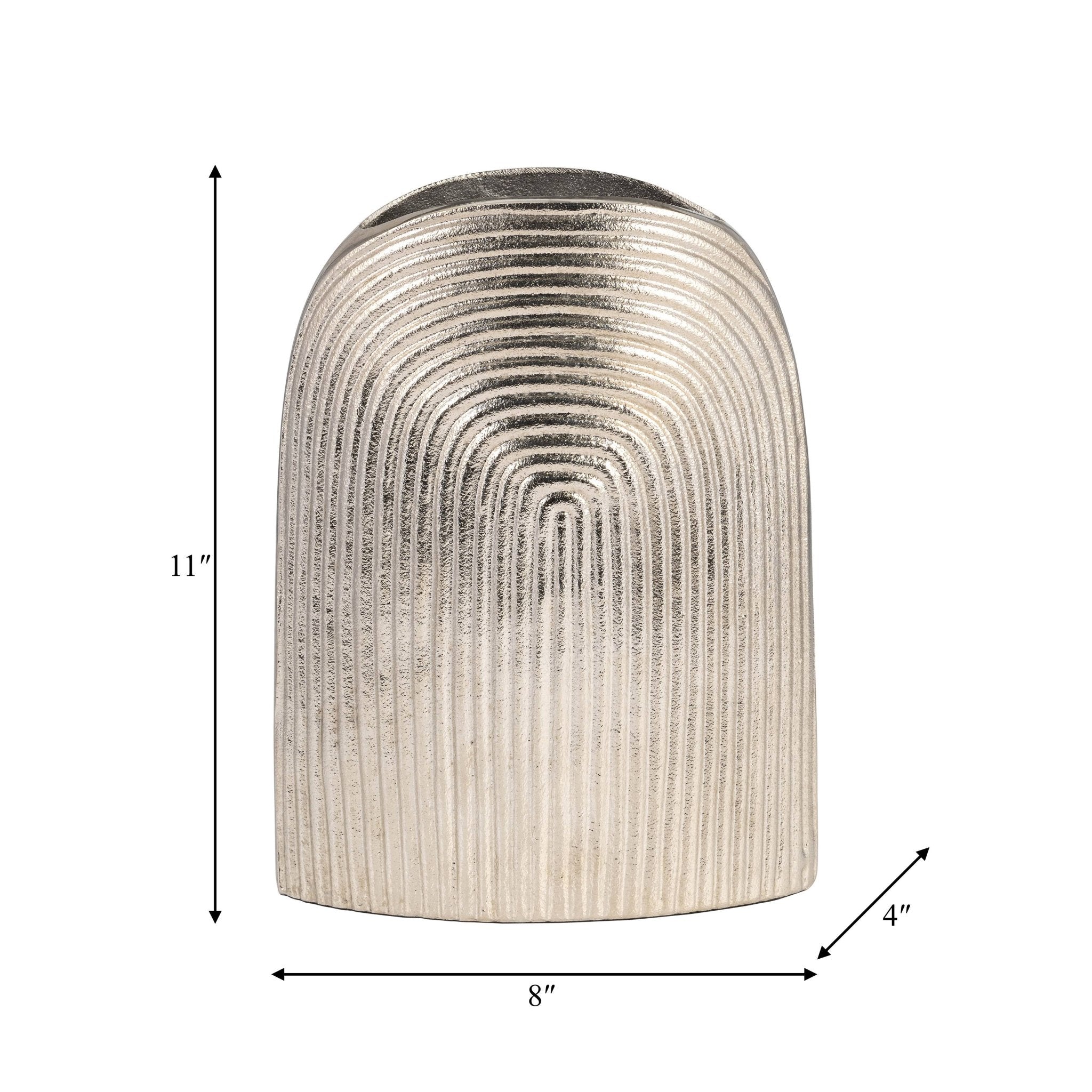 Silver 11 in. Aluminum Novelty Striped Arch Vase - HER Home Design Boutique